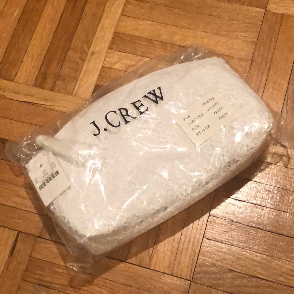 J. Crew White Eyelet Medium Cosmetic Pouch, NWTs
